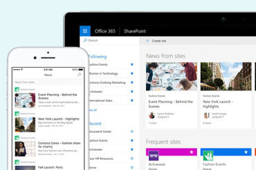 Microsoft SharePoint on laptop and phone